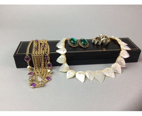 COLLECTION OF COSTUME JEWELLERY, including two watches (in boxes) and a gold plated Edwardian bangle
