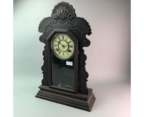 AMERICAN 'GINGERBREAD' SHELF CLOCK, 58cm high