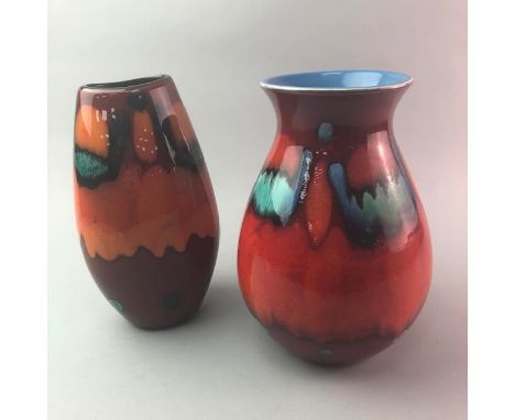 TWO POOLE POTTERY 'VOLCANO' VASES, 25.5cm high
