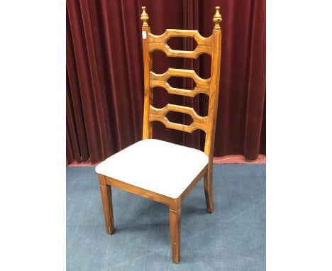 SET OF SIX PINE LADDER-BACKED DINING CHAIRS, 45.5cm wide
