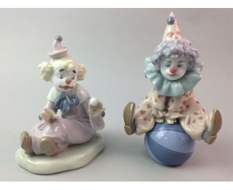 LLADRO FIGURE OF A CLOWN, 17.5cm high, along with a Nao figure of a clown, Coalport figure of a lady (with box), another figu