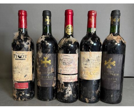 Five bottles of Bordeaux to include two Chateau De Prieur, a Chateau Le Coin, a Chateau Haut Pourjac and a Chateau Pitot 