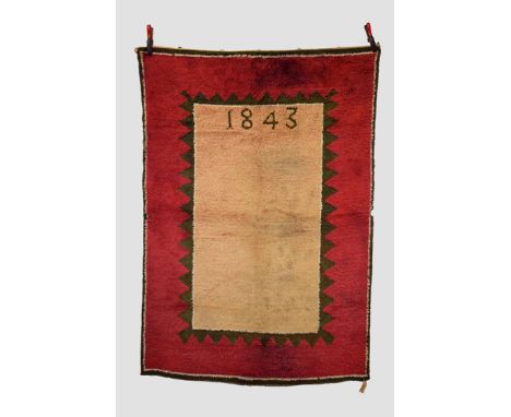 Attractive Scandinavian rya rug, dated 1843, 6ft. 2in. X 4ft. 5in. 1.88m. X 1.35m. Fabric patch to top left border verso. Pla