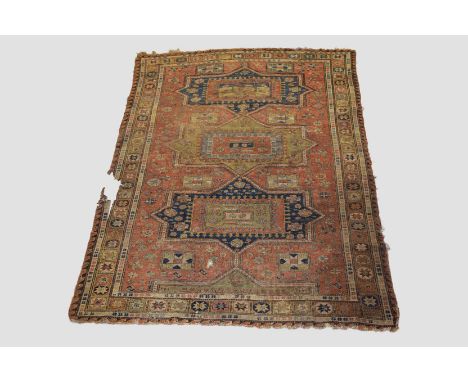 Kuba sumac carpet, north east Caucasus, second half 19th century, 9ft. 8in. X 6ft. 7in. 2.94m. X 2.01m. Overall wear and corr