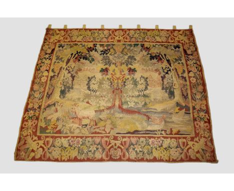 Decorative pastoral landscape tapestry, France, circa 1920s, 6ft. 7in. X 7ft. 2in. 2.01m. X 2.18m. Depicting goats and ducks 