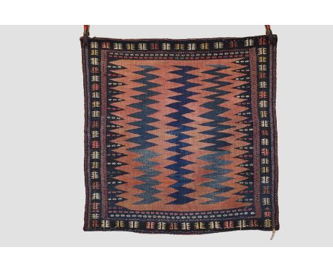 Afshar flatweave sofreh, Kerman province, south east Persia, early 20th century, 3ft. 11in. sq. 1.20m. Sq. Slight wear in pla