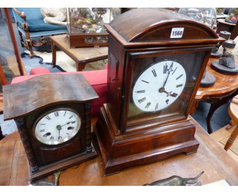 A 19th.c.walnut cased two train bracket clock with white enamel dial signed Camera Cuss together with a 1920's striking desk 