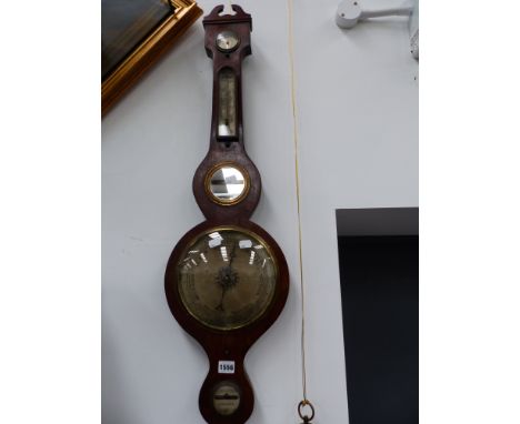 An early 19th.c.five glass barometer in rosewood case together with a brass gimble mounted stick barometer