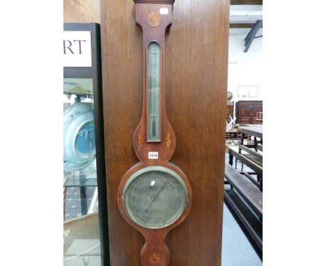 A Regency mahogany and inlaid two glass mercury barometer signed Sarlorelli & Mazzuchi.