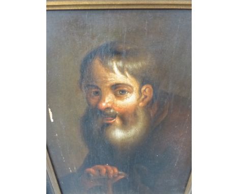 An Old Master oil on panel study of a bearded man with walking stick
