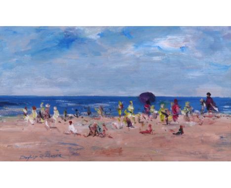Donald R. Fraser (Australian, b. 1936), Figures on the beach, signed 'Donald R. Fraser' (lower left), acrylic, 17 x 28cm.