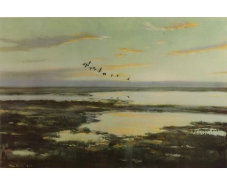 Sir Peter Scott (British, 1909-1989), Only Sixteen Geese Left the Shore That Morning, signed in pencil 'Peter Scott' (in lowe