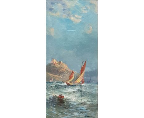 R White (British, late19th/early 20th Century), Boats sailing off the coast, signed 'R White' (lower right), watercolour and 
