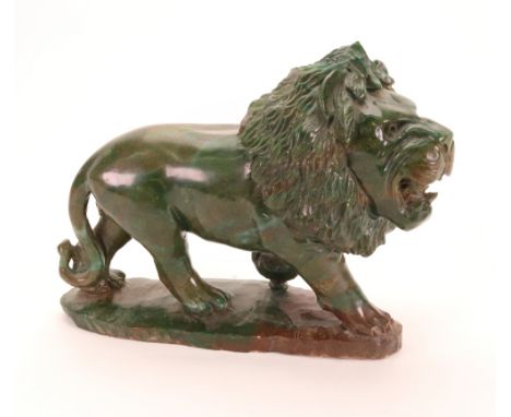 Richard Chiwasa (Zimbabwean, b. 1947), A verdite stone carving of a lion, signed 'R Chiwasa' to the base, 25cm wide.