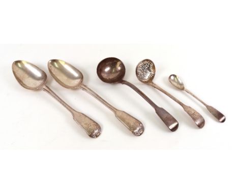 A pair of George IV silver fiddle, thread and shell pattern tablespoons, Robert Rutland, London 1823, single struck, a Victor