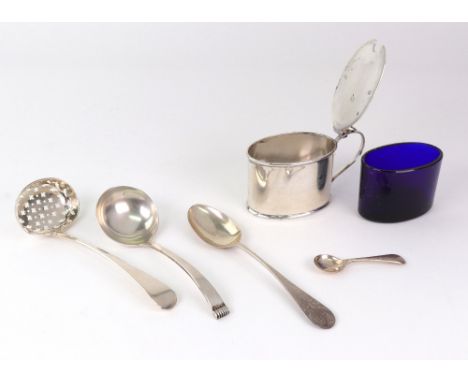 A George III Old English pattern silver sifter spoon, William Eaton, London 1804, an Art Deco style silver sauce ladle, Sheff