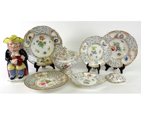 A Grainger Worcester leaf ground pattern part dinner service, nineteen pieces including a sauce tureen and stand and plates i