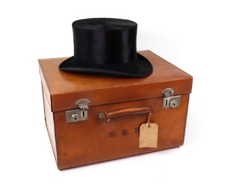 An R. W. Forsyth Limited, Renfield Street, Glasgow and Edinburgh black silk top hat, applied with initials, in a blue velvet 