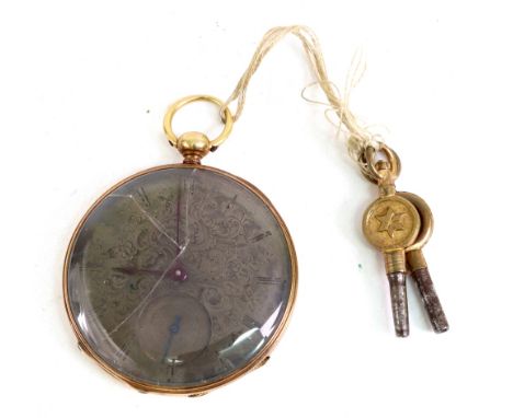 Fleurier Vaucher; a gold cased open faced key wind pocket watch, early 20th century, the scroll engraved and engine turned si
