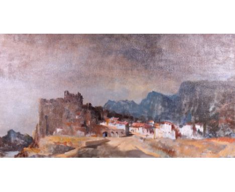 Francis Russell Flint (British, 1915-1977), A mountain village, signed 'Francis R Flint' (lower right), oil on canvas, 39.5 x