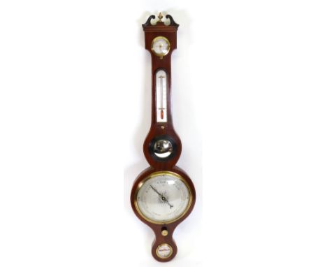 C. Rimondi Halifax: an early 19th century mahogany boxwood and ebony strung wheel barometer, thermometer, hygrometer, with co