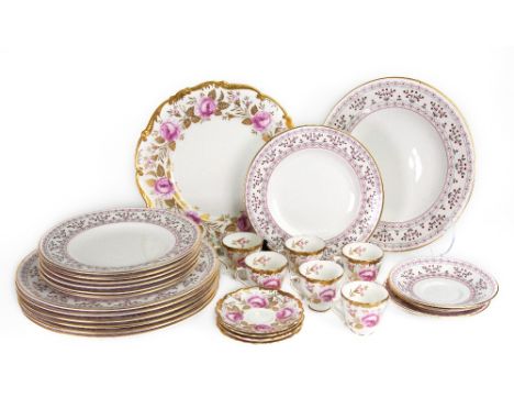 A Royal Crown Derby Brittany pattern part tea and dinner service, 17 pieces, six Coalport coffee cups, four saucers and a cak