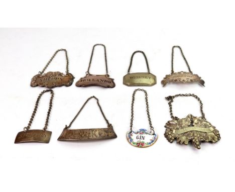 An early 19th century bottle ticket, inscribed 'SHERRY', unmarked, curved rectangular, and a collection of 6 various Victoria