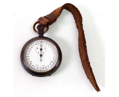 A First World War gun metal case stop watch, with military markings 'O.G. Fulda Mark I No. 1053 1918', the white enamel dial 