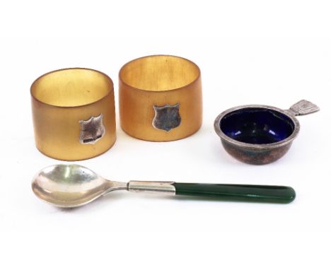 Georg Jensen & Wendelays: a small Danish salt cellar, detailed 925 and with a facsimile signature, blue enamel lined and with