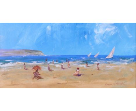 Donald R. Fraser (Australian, b. 1936), Yachts sailing off a headland, signed 'Donald R Fraser' (lower right), acrylic, 18 x 