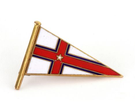 A 9ct yellow gold and enamel pennant brooch, Birmingham 1929, probably for Poole Yacht Club, 8.7g gross.