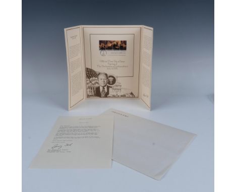 This pair includes a letter of appreciation signed by Gerald R. Ford and a proclamation announcing the release of a stamp com