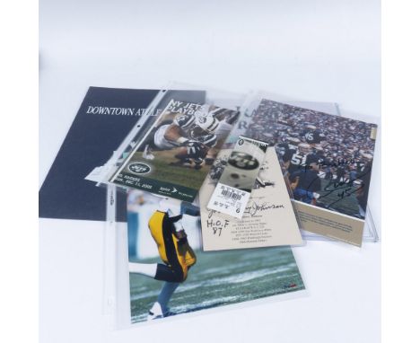 This eclectic grouping includes a Hall of Fame John Henry Johnson signed card, a Daniel Rudy Ruettiger autographed photo, a M