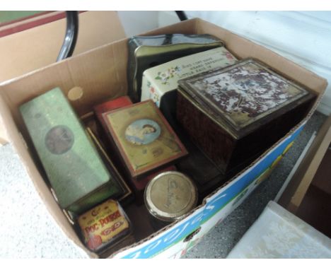 A box of vintage tins