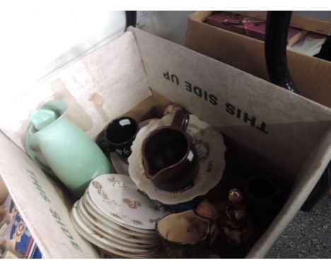 A box of ceramics and vintage thermos
