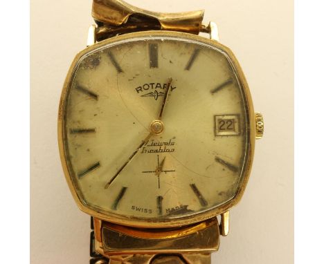 ROTARY: 9ct gold gents wristwatch on a gold plated expanding bracelet, working at lotting. UK P&amp;P Group 1 (£16+VAT for th