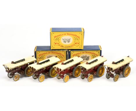 Matchbox Models of Yesteryear Y9 1924 Fowler "Big Lion" Showmans Engine group - 3 X dark maroon body, cream roof, copper boil