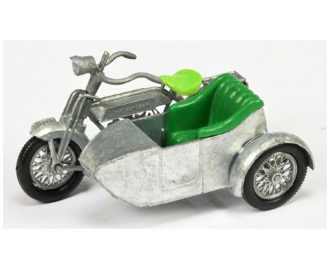 Matchbox Models of Yesteryear Y8 1914 Sunbeam Motorcycle and Milford Sidecar - bare metal body with cast shut front forks and