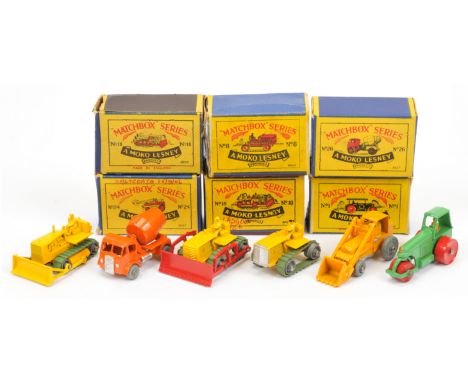 Matchbox Regular Wheels Group of Construction Vehicles - all with metal wheels - (1) 1b Aveling Barford Diesel Road Roller; (