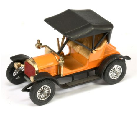 Matchbox Models of Yesteryear Y4 1909 Opel Coupe trial model - orange body and matt black chassis, black textured hood, dark 