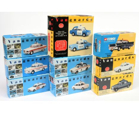 Vanguards, a boxed group of 1:43 scale Police vehicles to include VA27001 Police Rover 2000, PC2002 Police Panda Cars of the 