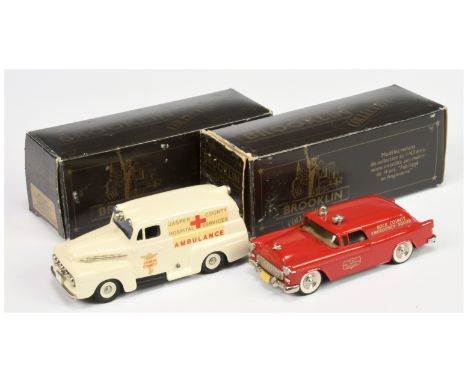 Brooklin Models 1/43rd scale Pair (1) BRK42 1952 Ford F1 Ambulance "Jasper County" - cream with chrome trim (2) BRK26 1955 Ch