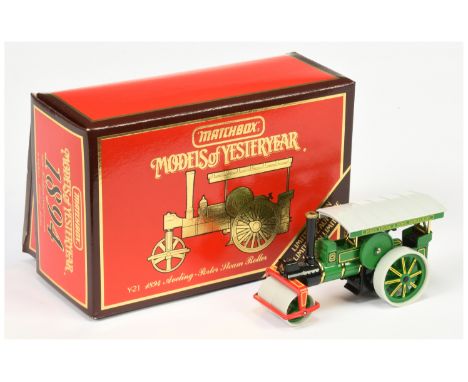 Matchbox Models of Yesteryear Y21 1894 Aveling and Porter Steam Roller - emerald green body, light grey canopy without inscri