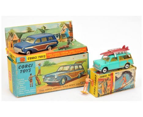 Corgi Pair of British Cars - Including (1) 440 Ford Consul Cortina Super Estate Car - finished in blue, off white interior, w