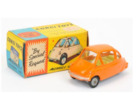 Corgi 233 Economy Car -&nbsp; orange body, lemon interior, grey steering wheel, cast hubs - Near Mint in Excellent box.&nbsp;