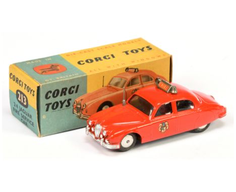 Corgi 213 Jaguar 2.4 Litre Fire Service Car - red body with original aerial, flat spun hubs - Excellent Plus (some corrosion 