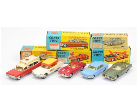 Corgi Group of 1960's issue American Cars - to Include (1) 229 Chevrolet Corvair - powder blue with yellow interior, Venetian