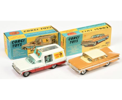 Corgi Pair of American Cars - (1) 248 Chevrolet Impala - tan body with off white roof, cream interior, tan base, spun hubs - 