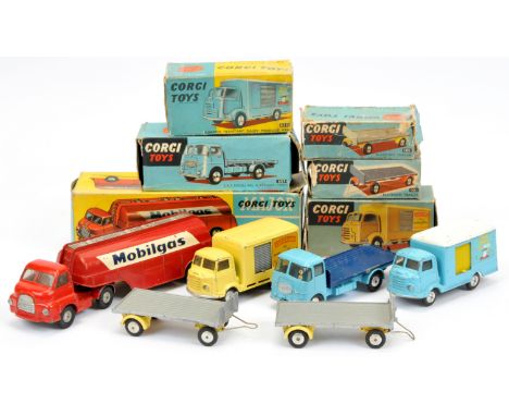 Corgi Group of Commercial Vehicles &amp; Trailers - to include 2 x 101 Platform Trailer; 411 Karrier Bantam "Lucozade" Van; 4