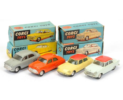 Dinky Group of British Cars - to include (1) 202 Morris Cowley Saloon; (2) 203M Vauxhall Velox Saloon; (3) 207 Standard Vangu